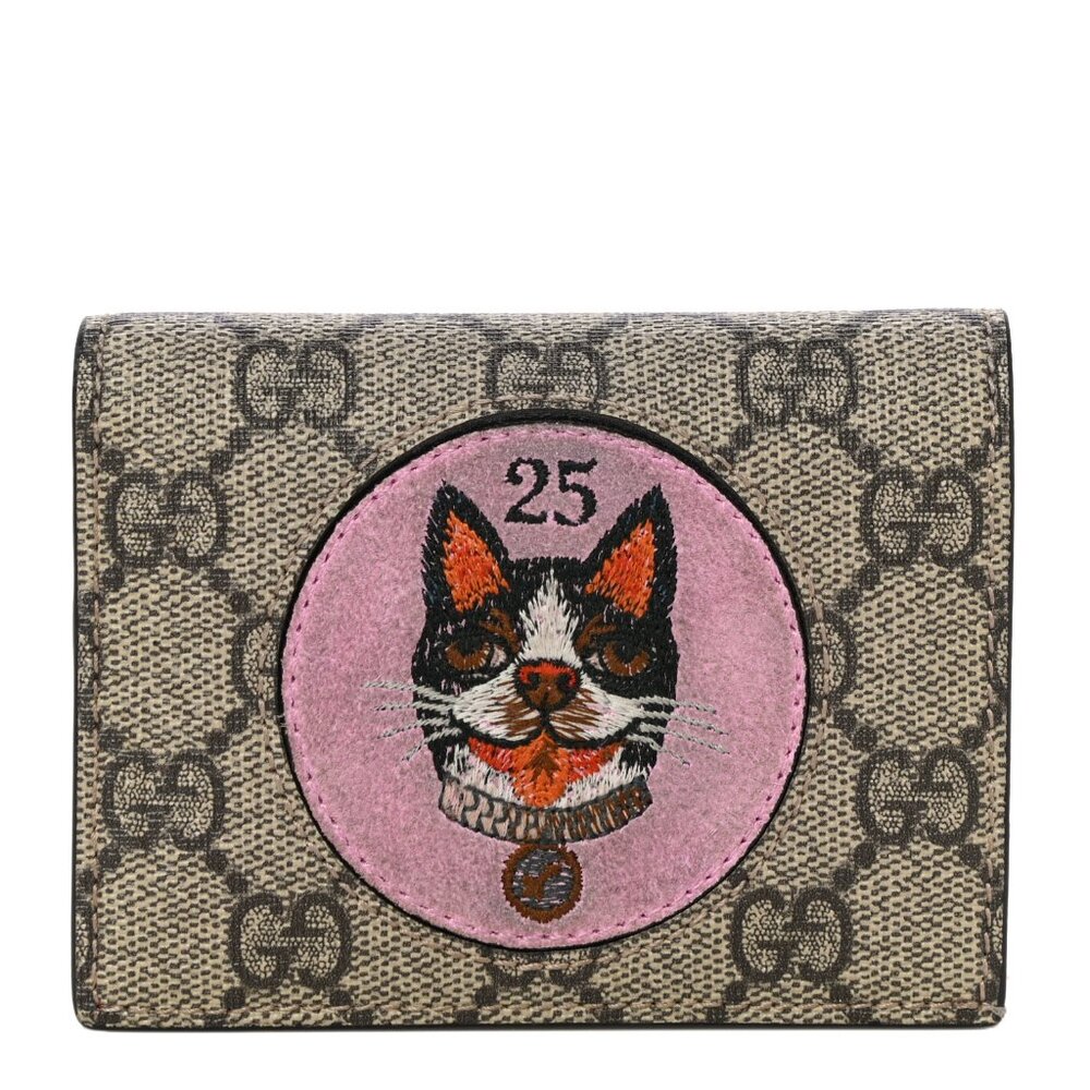 Gucci Dog Brown 25 GG Card Case Pink Leather Small Wallet Red Italy Bosco Bag NW